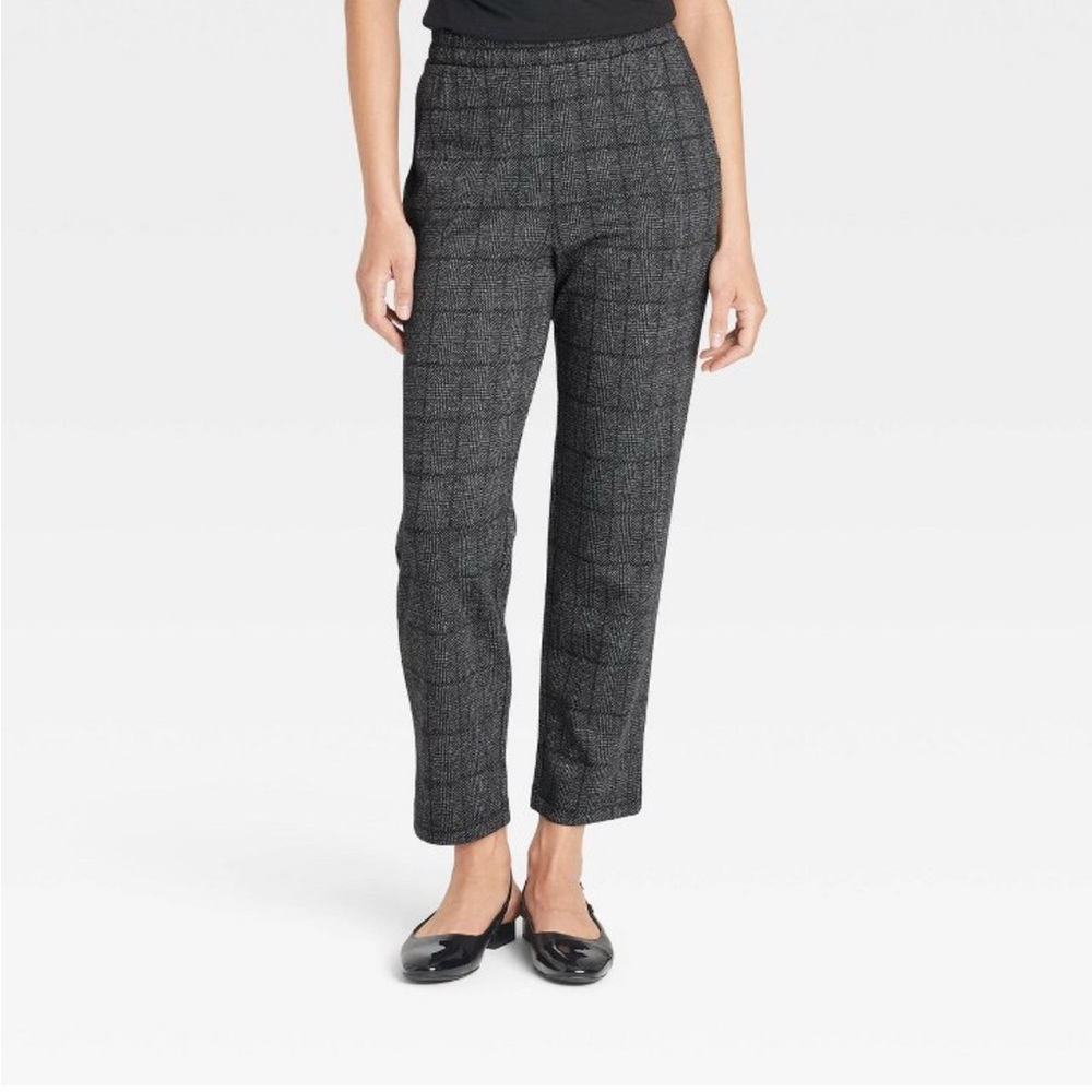High-Rise Tapered Ankle Knit Pull-On Pants Herringbone XL